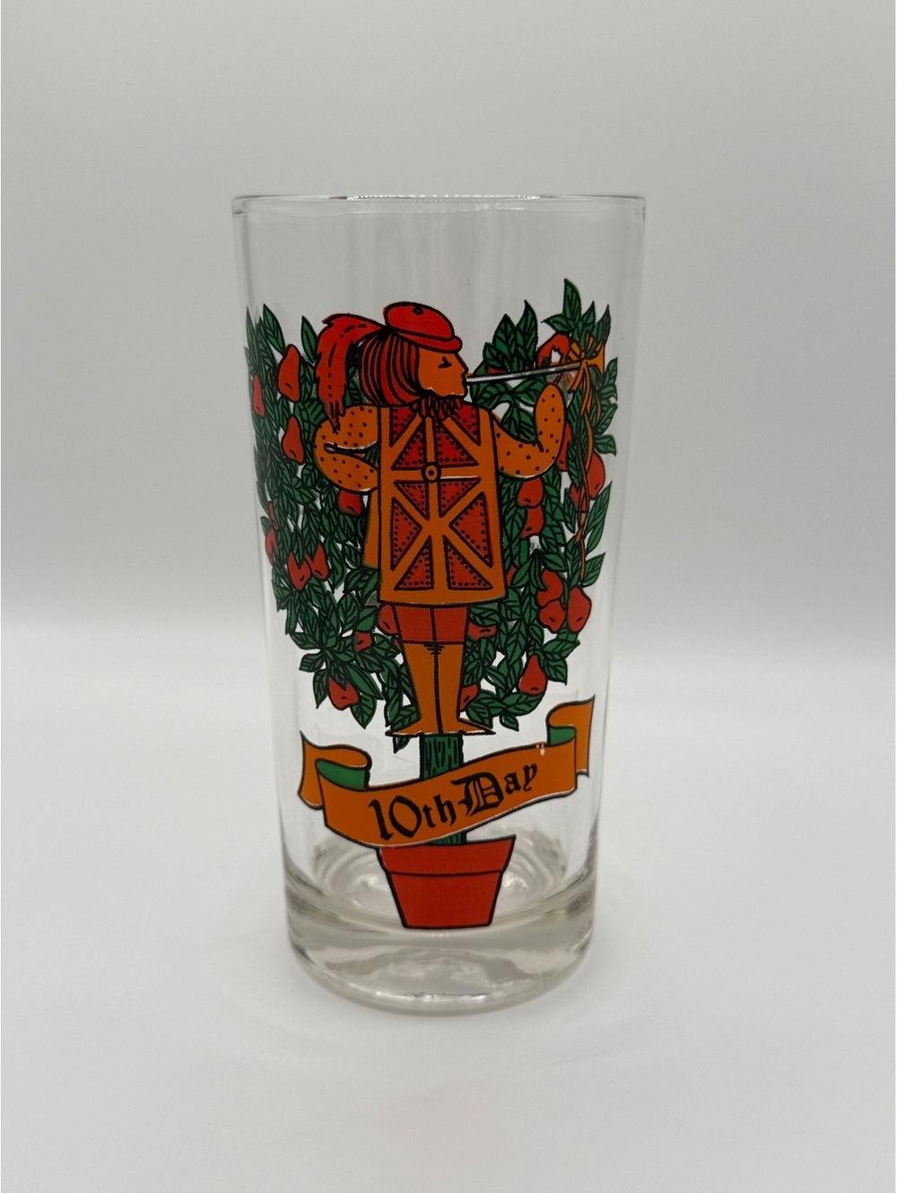 Vintage 12 Days of Christmas 10th Day Piper Drinking Glass Tumbler